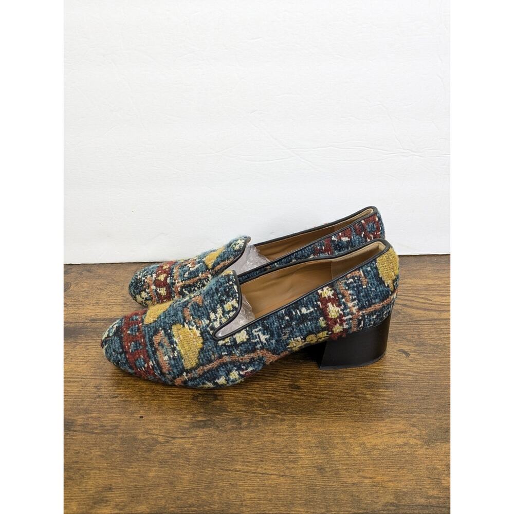 Chloe Kooper Tapestry Tweed Block Heel Loafers Pumps 37 US 7 Textile Brocade - Picture 3 of 11